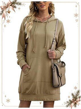 Women Oversized Hooded Sweatshirt Dress with Pocket
